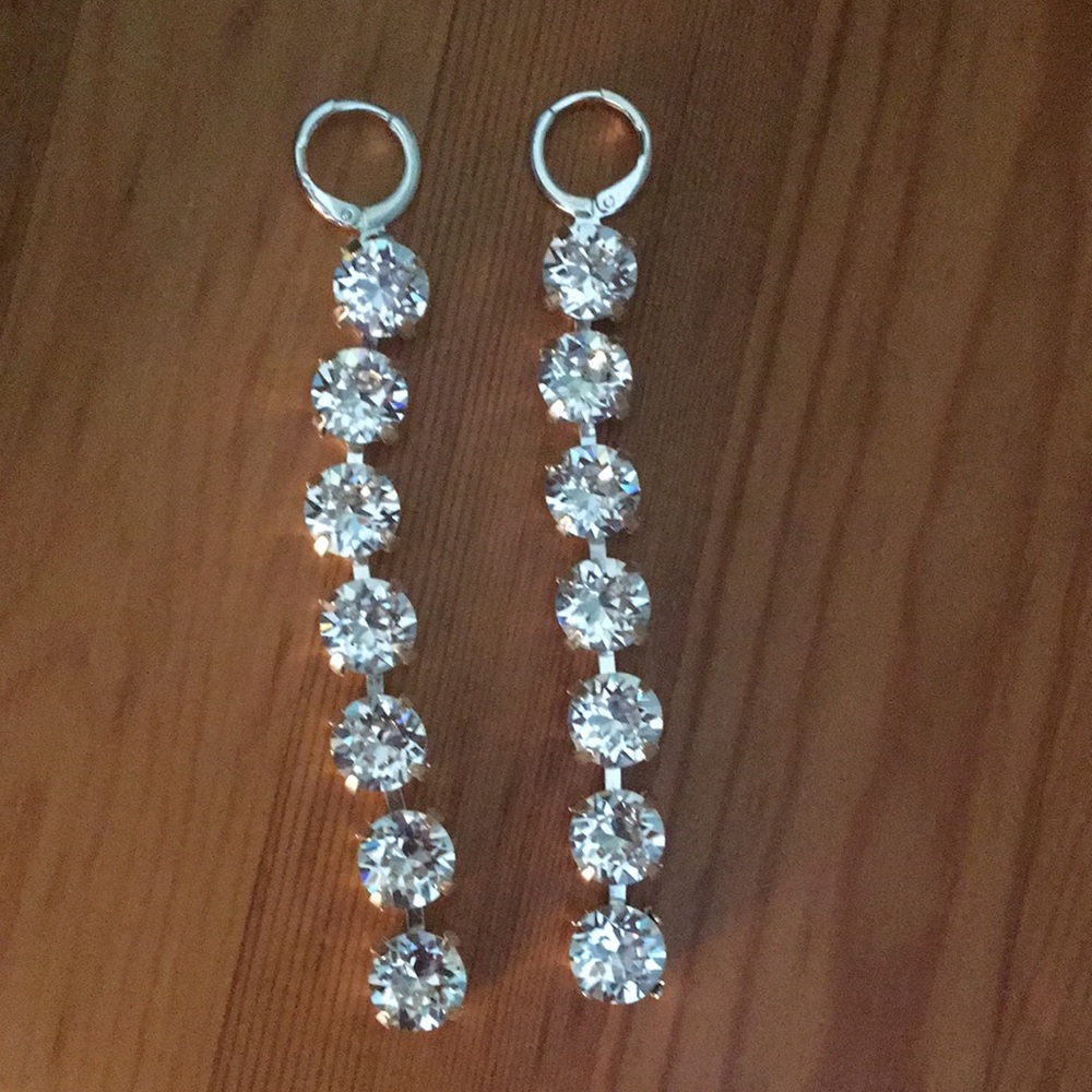 Stunning Silver Crystal Drop Statement Earrings - Picture 12 of 15